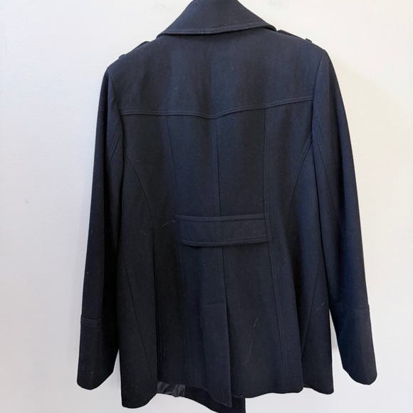 Dana Buchman Black Wool Blend Double-Breasted Pea Coat, Sz L - Picture 5 of 12